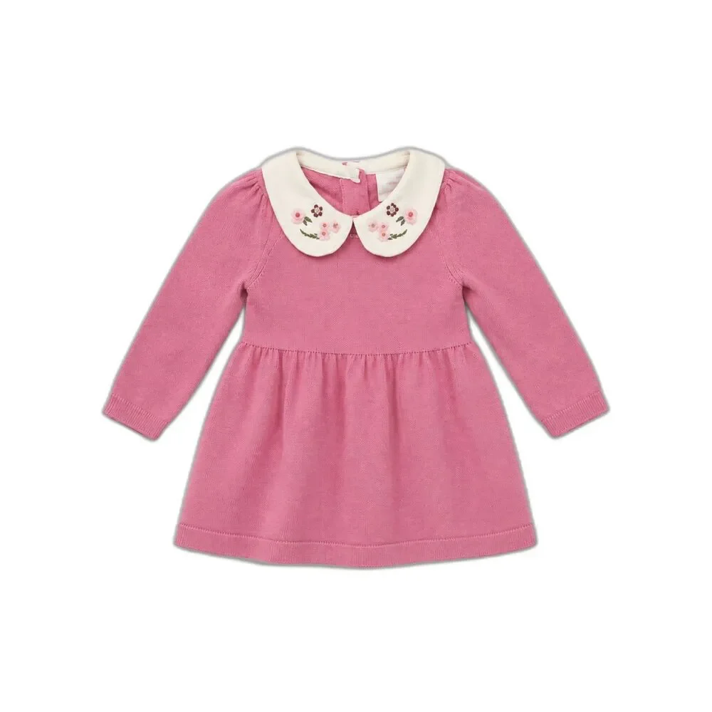 Homegrown by Gymboree Baby Girl 0-3M Knit Dress Embroidered Peter Pan Collar